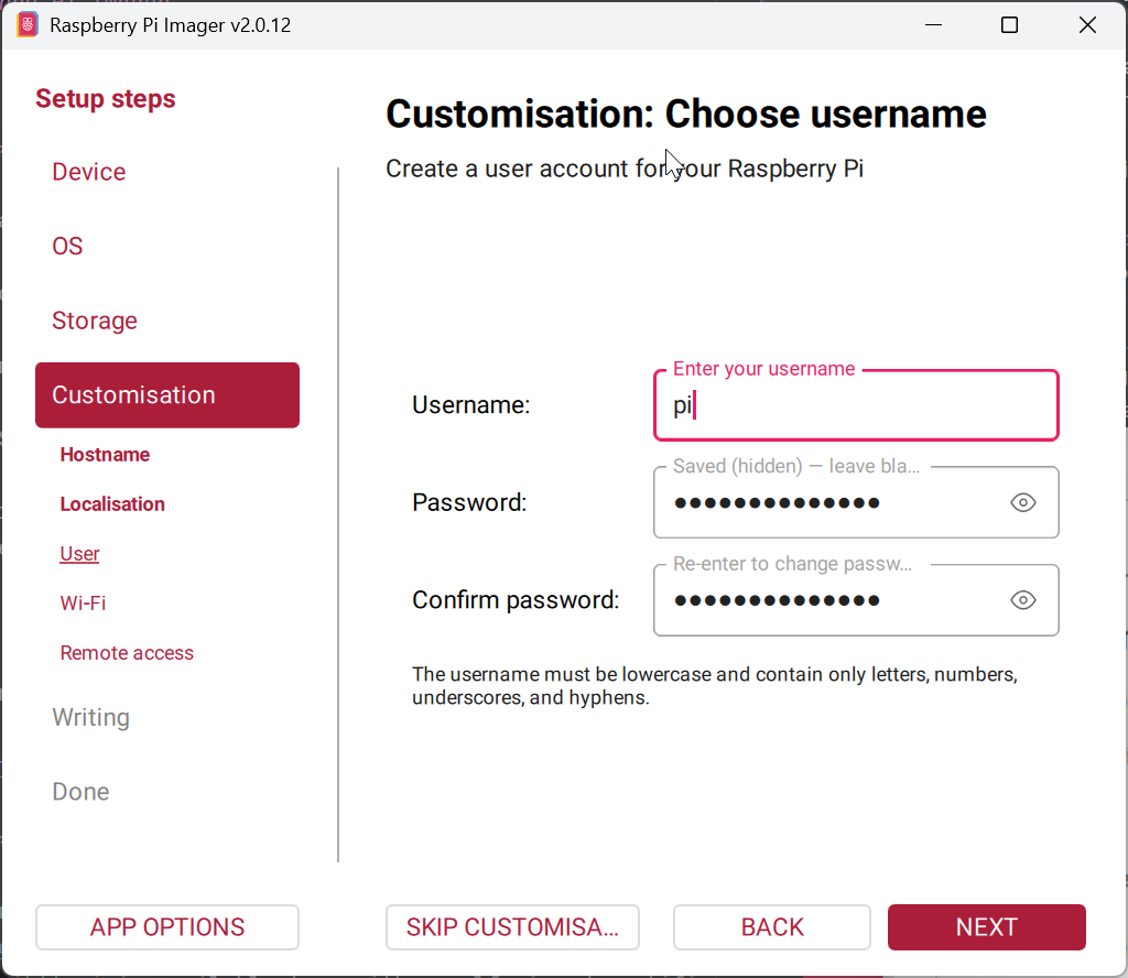 Raspberry Pi Imager Customisation: User